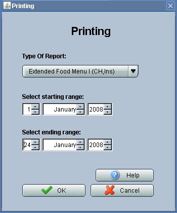 Printing - Food Menu Selector